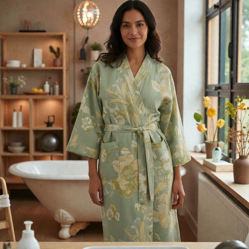 Peignoir femme coton imprimé vert