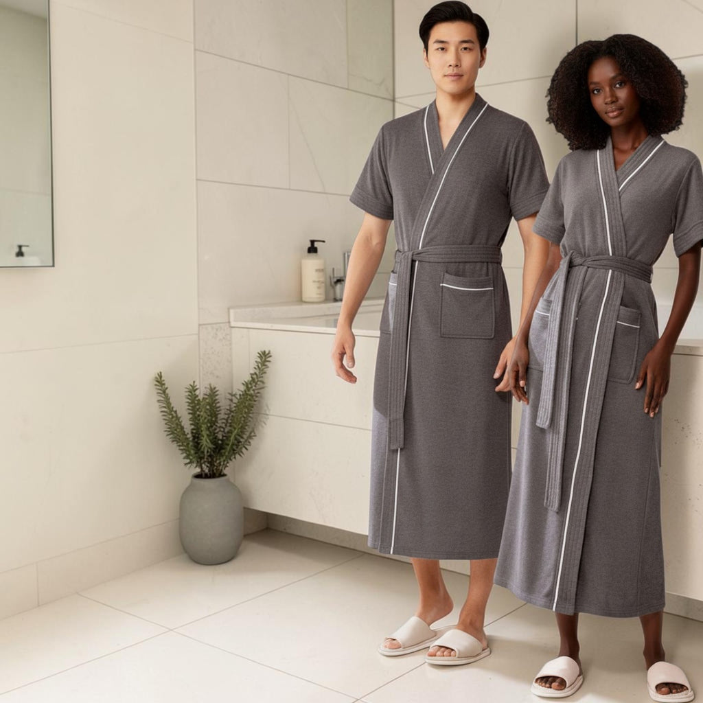 Peignoir | Homme Gris en Éponge Manches Courtes