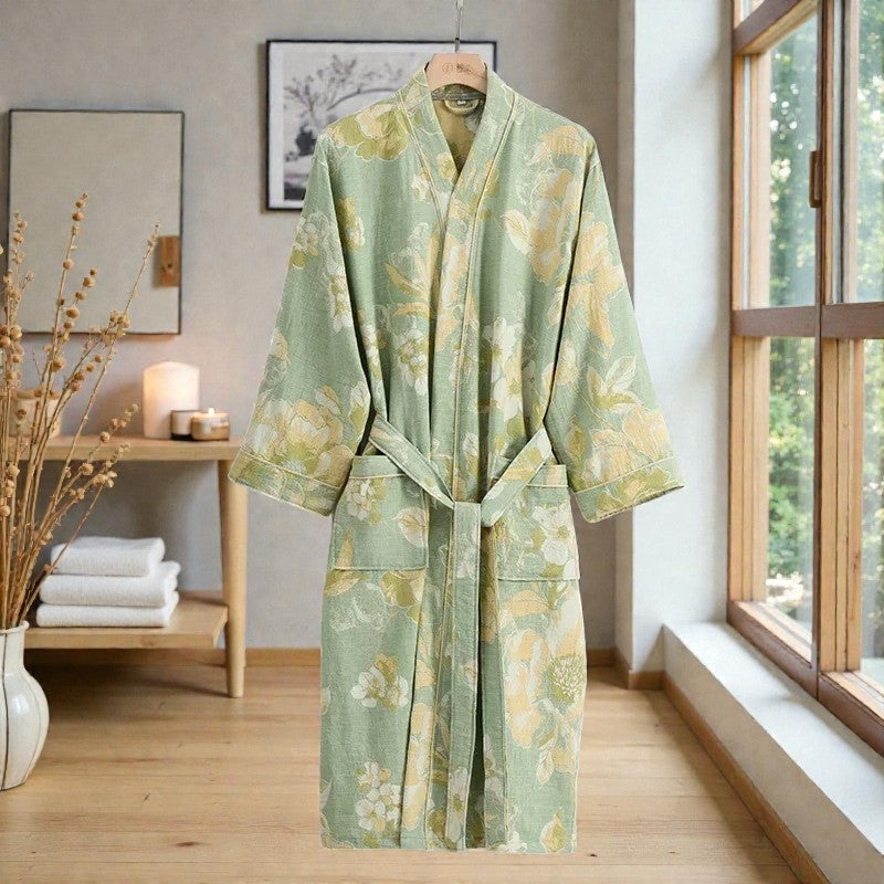 Peignoir femme coton imprimé vert
