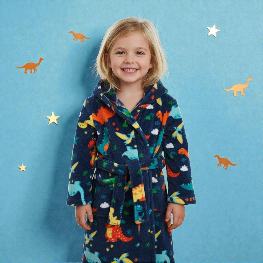 Peignoir enfant polaire à capuche dinosaures
