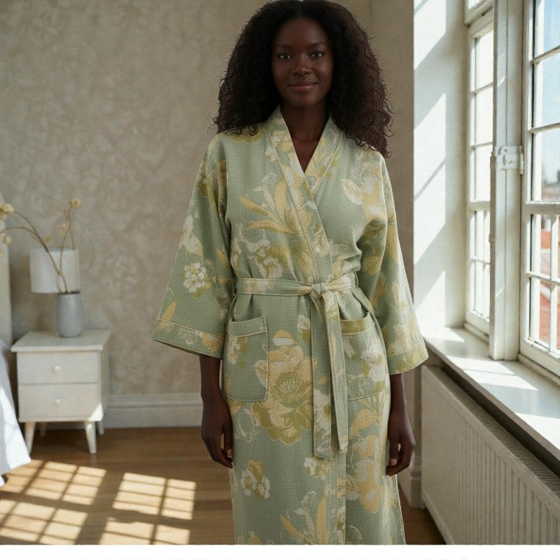 Peignoir femme coton imprimé vert