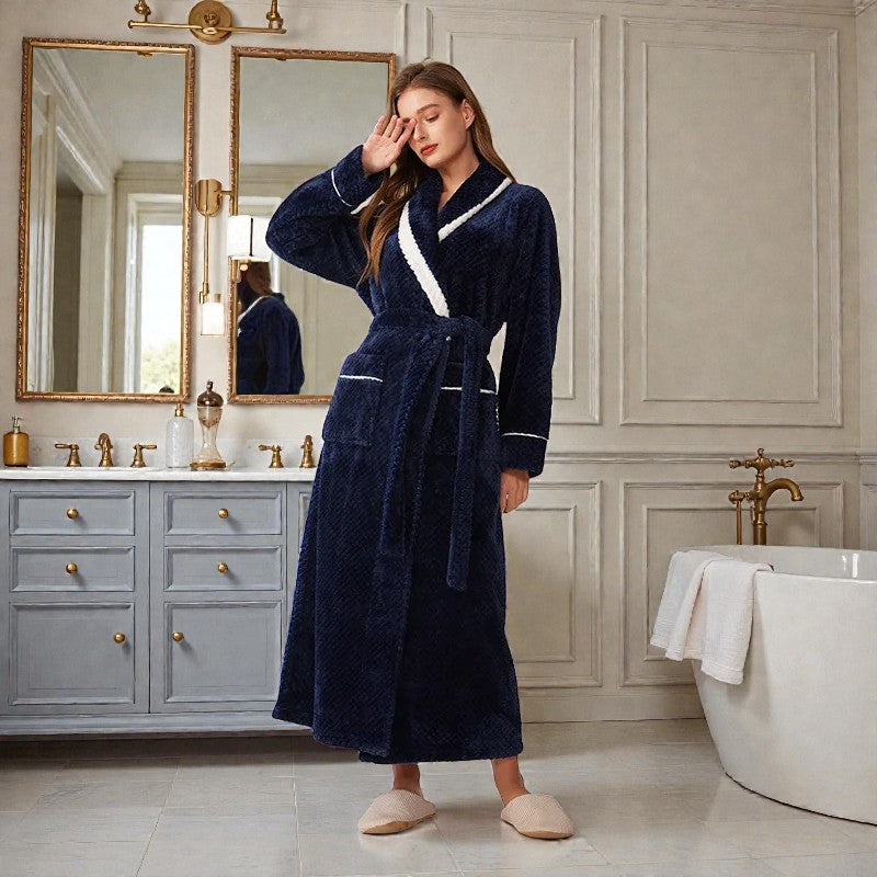 Peignoir femme polaire bleu marine