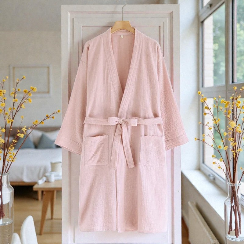 Peignoir femme coton rose poudré