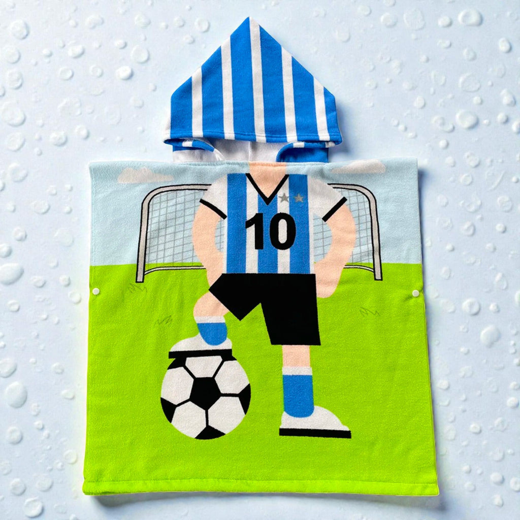 Cape de bain enfant football bleu et vert