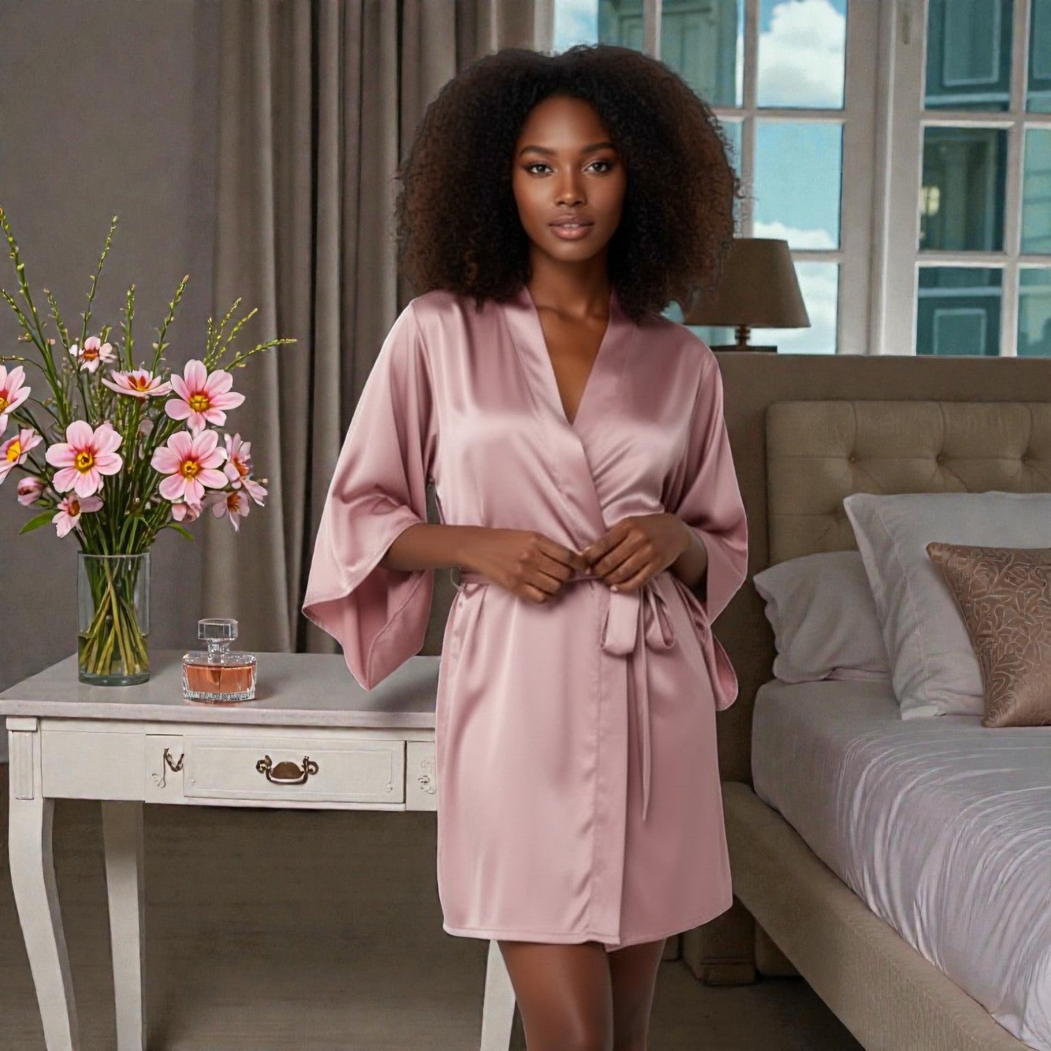 Peignoir en satin pour femme