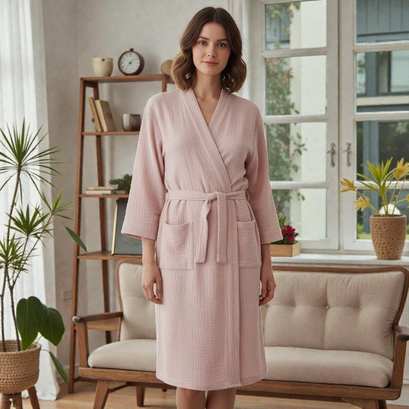 Peignoir femme coton rose poudré