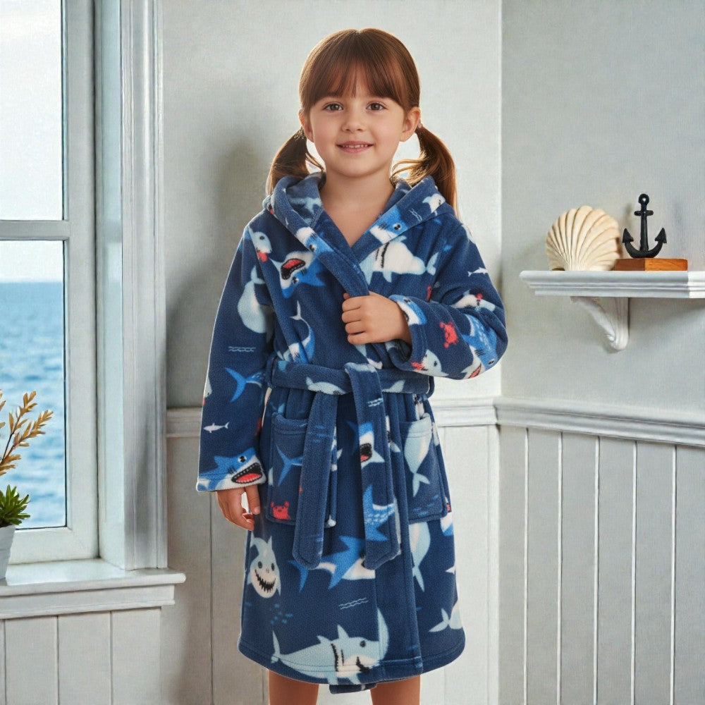Peignoir enfant polaire à capuche requins