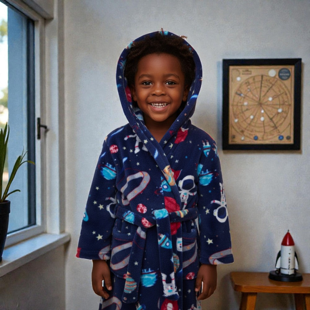 Peignoir enfant polaire à capuche espace