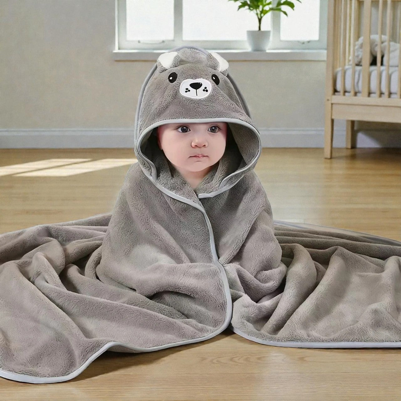 Cape de bain bébé à capuche ours