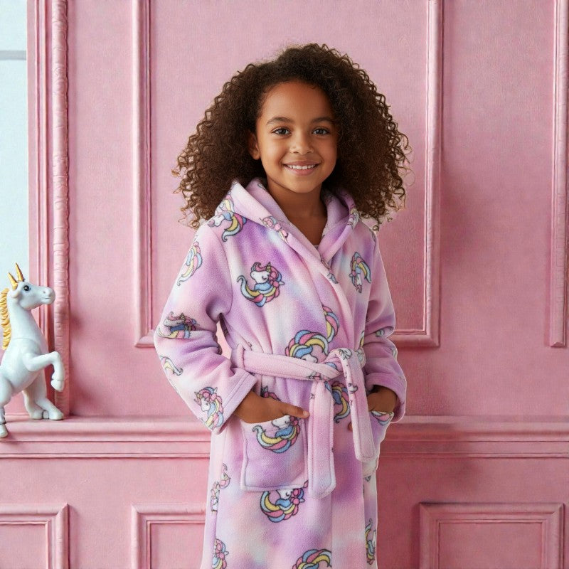 Peignoir enfant polaire à capuche licorne