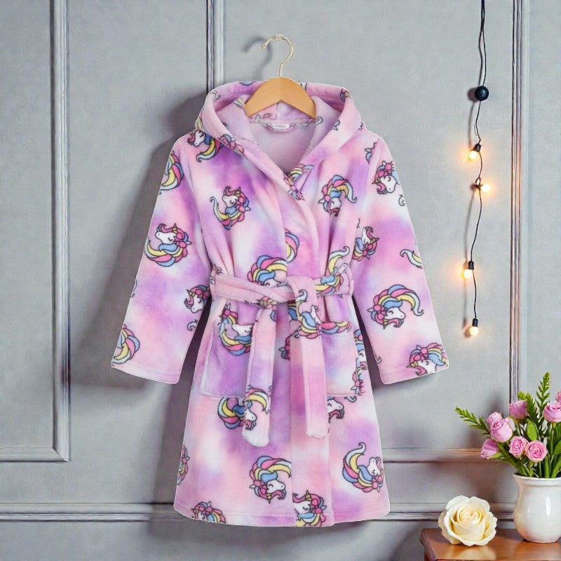 Peignoir enfant polaire à capuche licorne