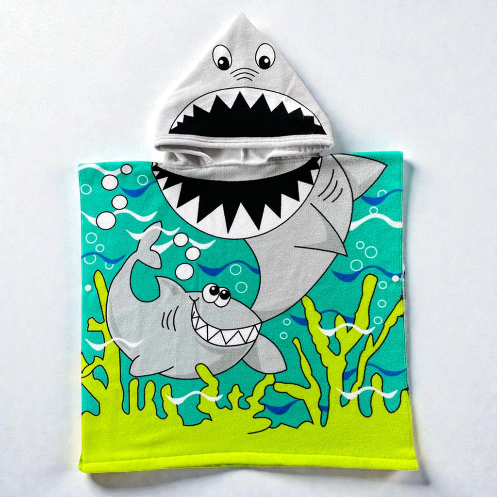 Cape de bain enfant requin gris et vert