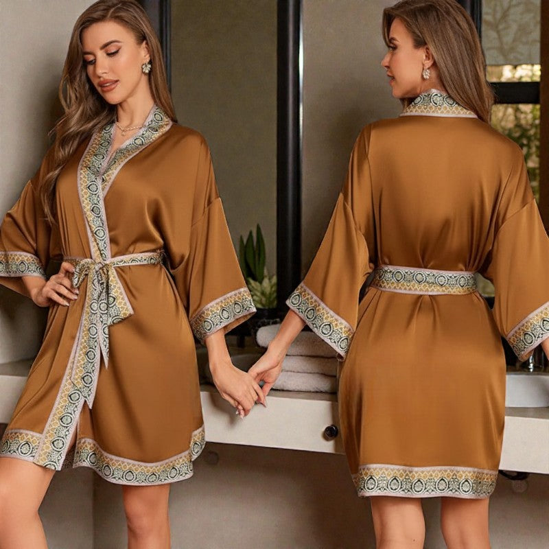 Peignoir femme satin caramel