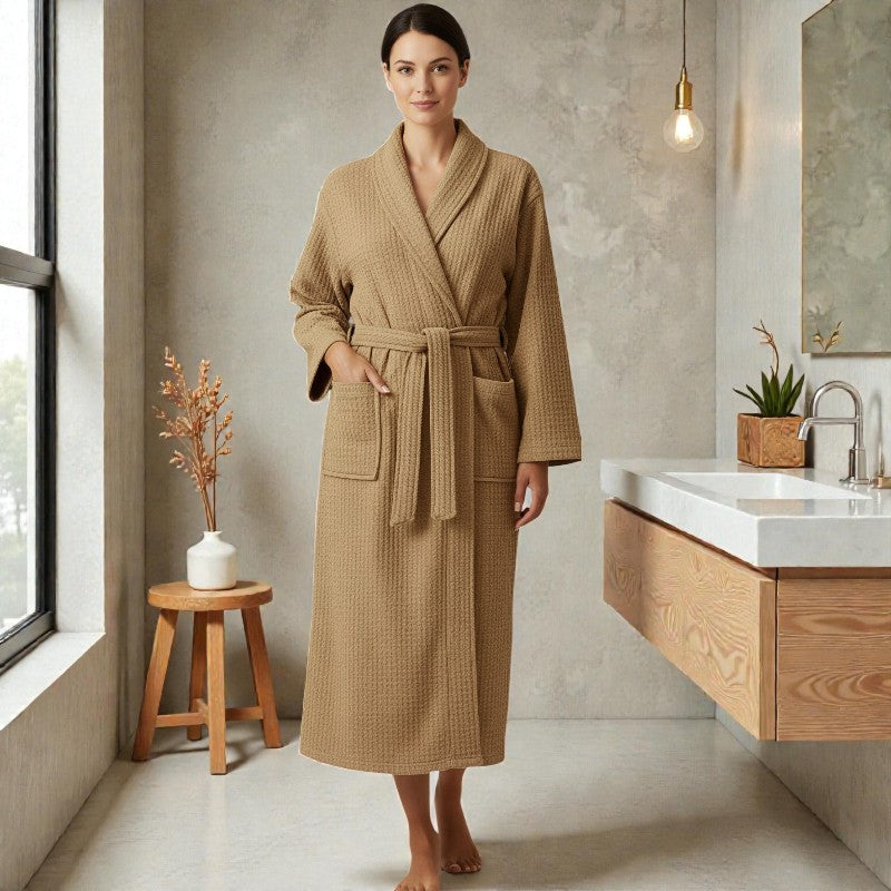 Peignoir femme nid d'abeille beige sable