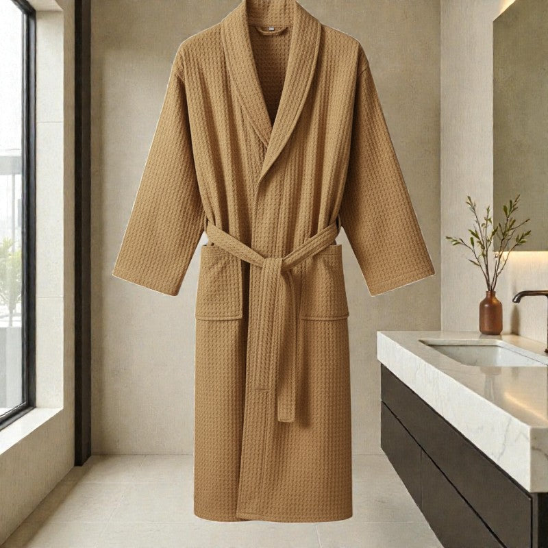 Peignoir femme nid d'abeille beige sable