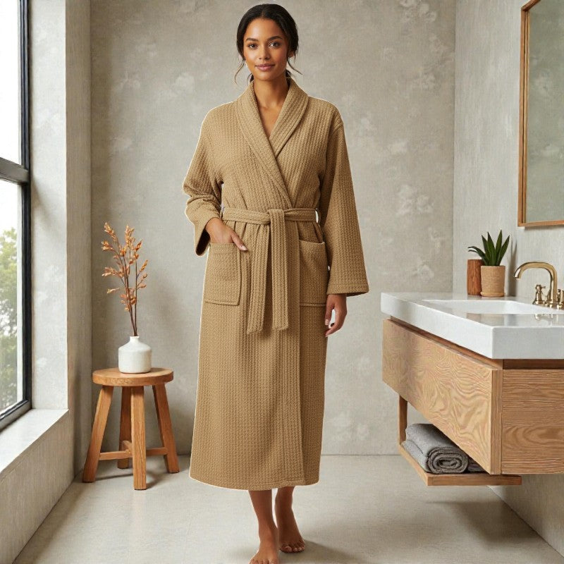 Peignoir femme nid d'abeille beige sable