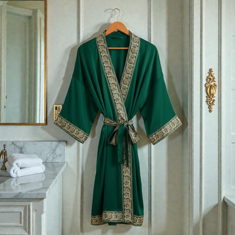 Peignoir femme satin vert émeraude
