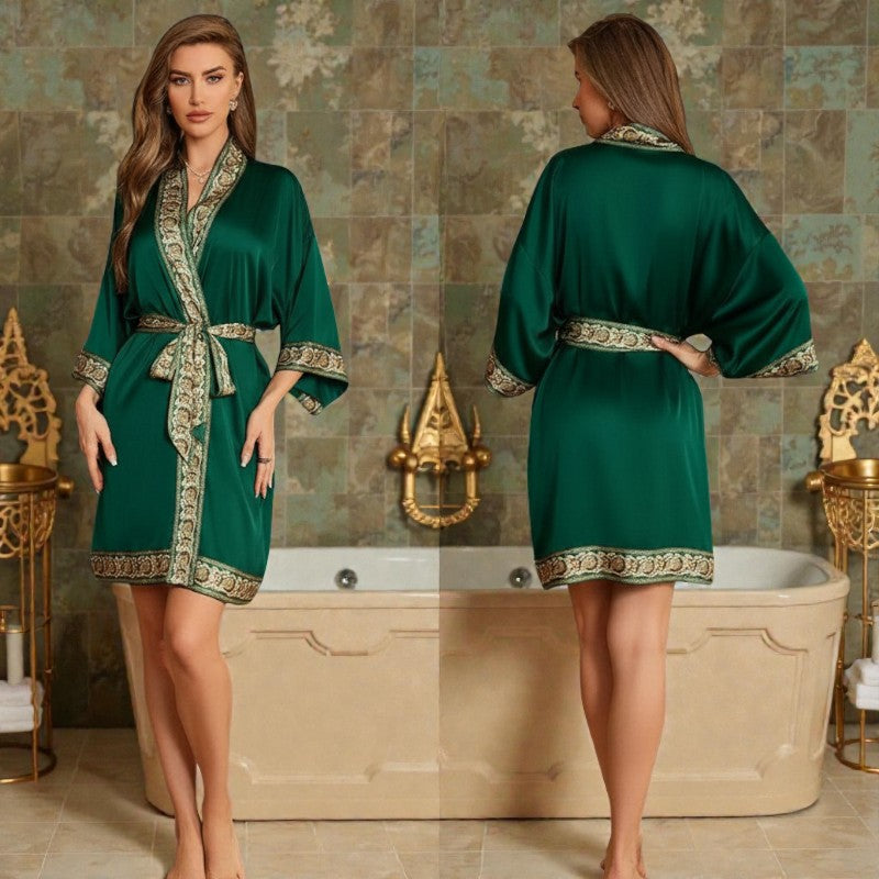 Peignoir femme satin vert émeraude