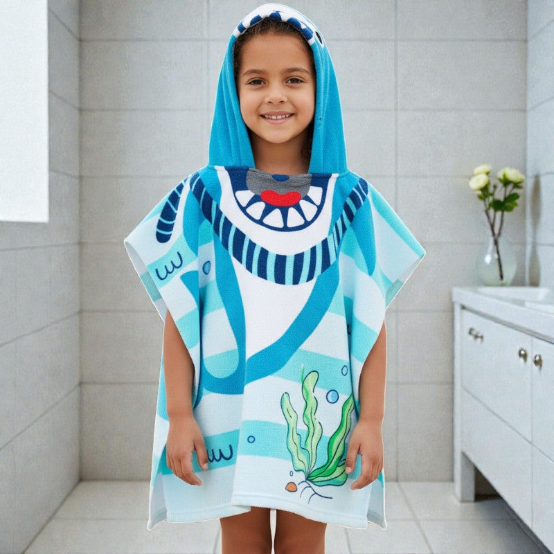 Cape de bain enfant requin bleu