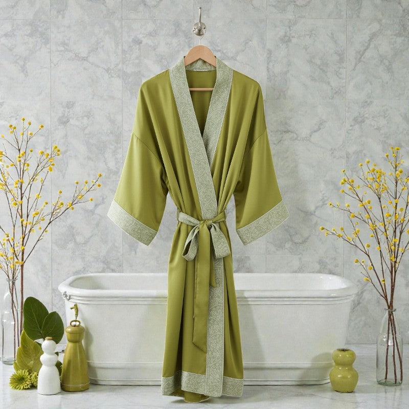 Peignoir femme satin  vert olive