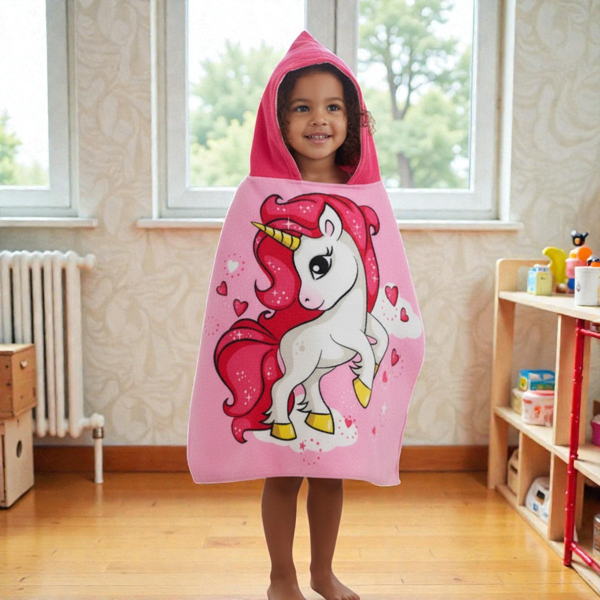Cape de bain enfant licorne rose