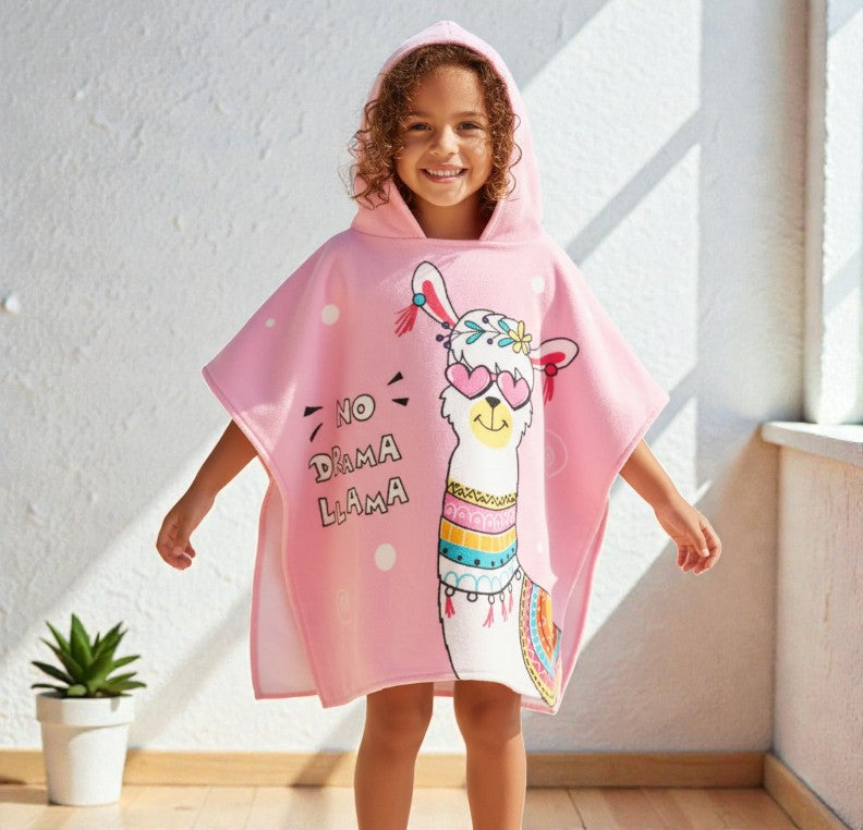 Cape de bain enfant lama rose