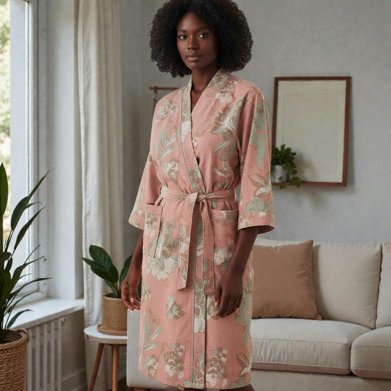 Peignoir femme coton rose poudré
