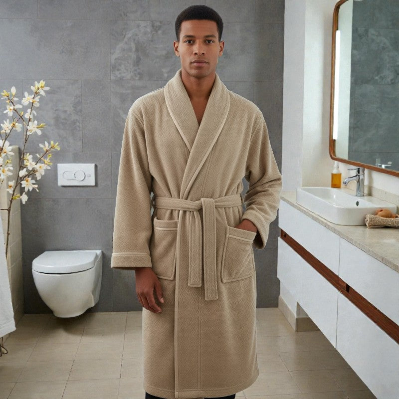 Peignoir femme et homme éponge beige sable