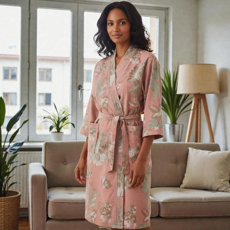 Peignoir femme coton rose poudré