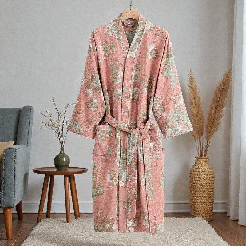Peignoir femme coton rose poudré