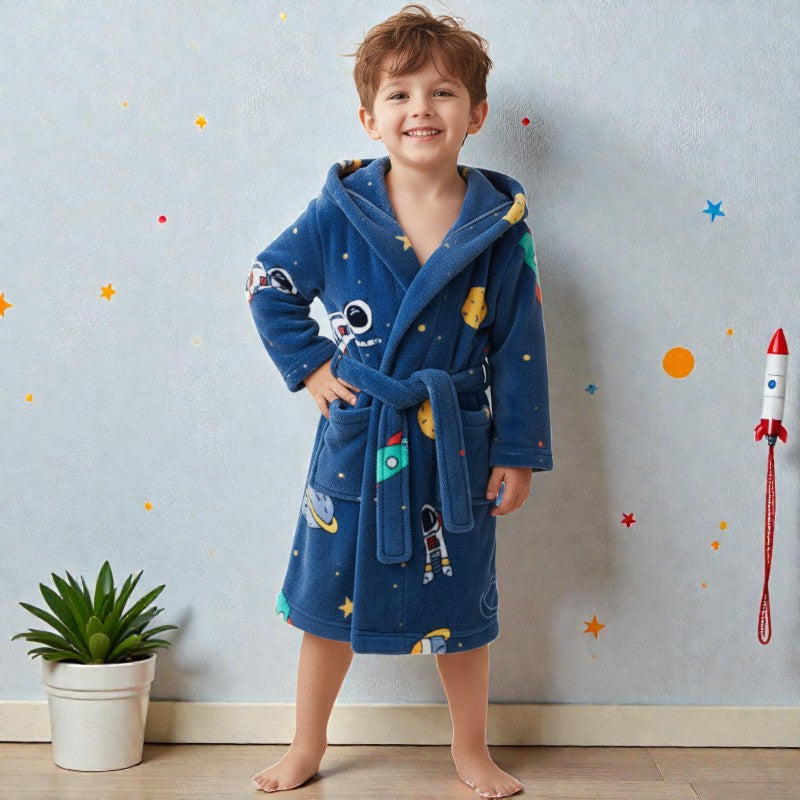 Peignoir enfant polaire à capuche espace
