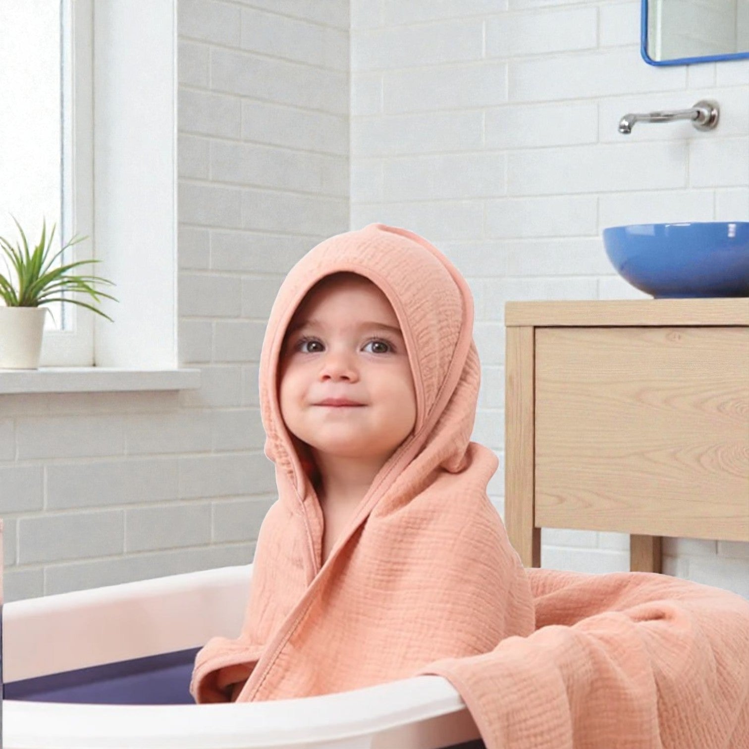 Cape de bain bébé en gaze en coton