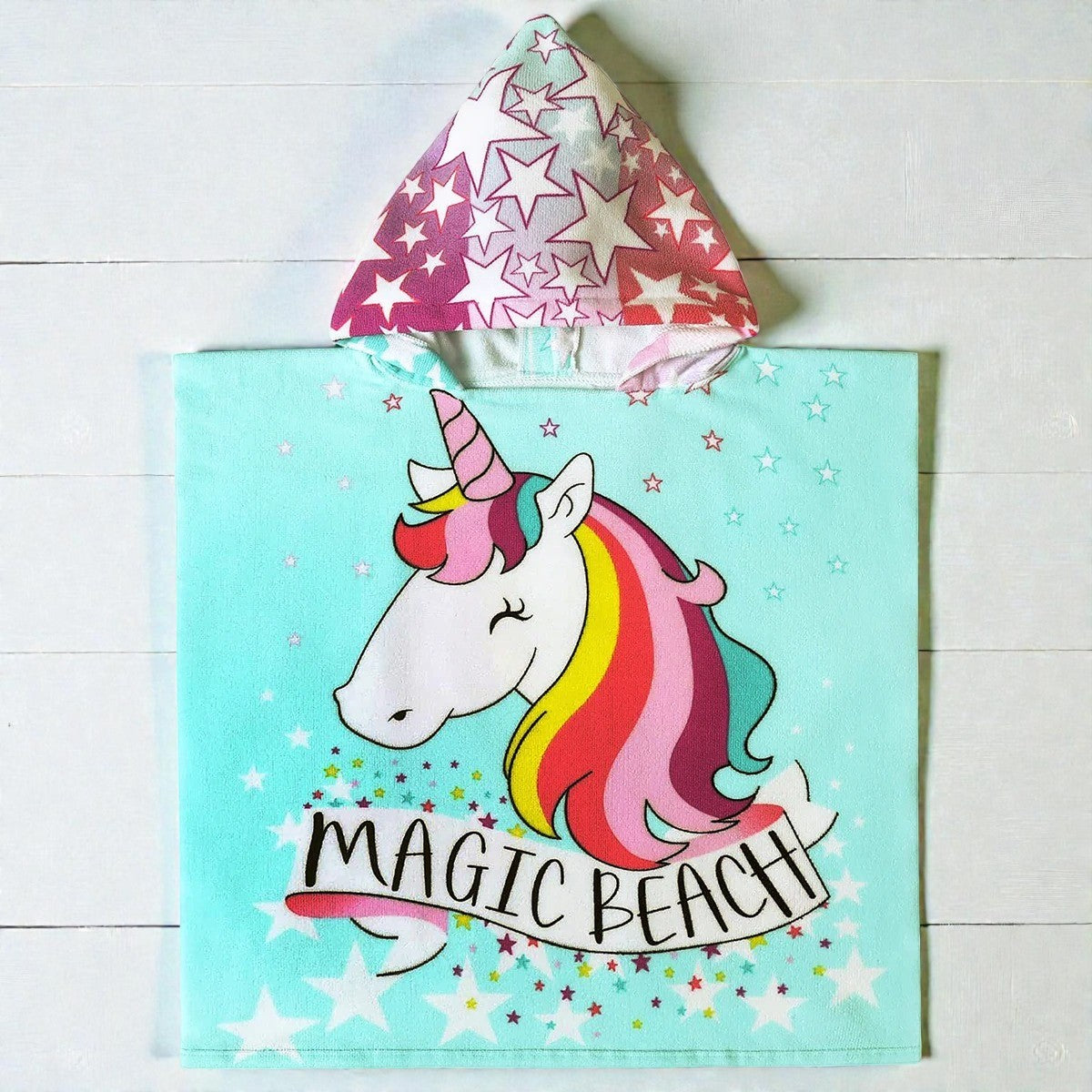 Cape de bain enfant licorne turquoise