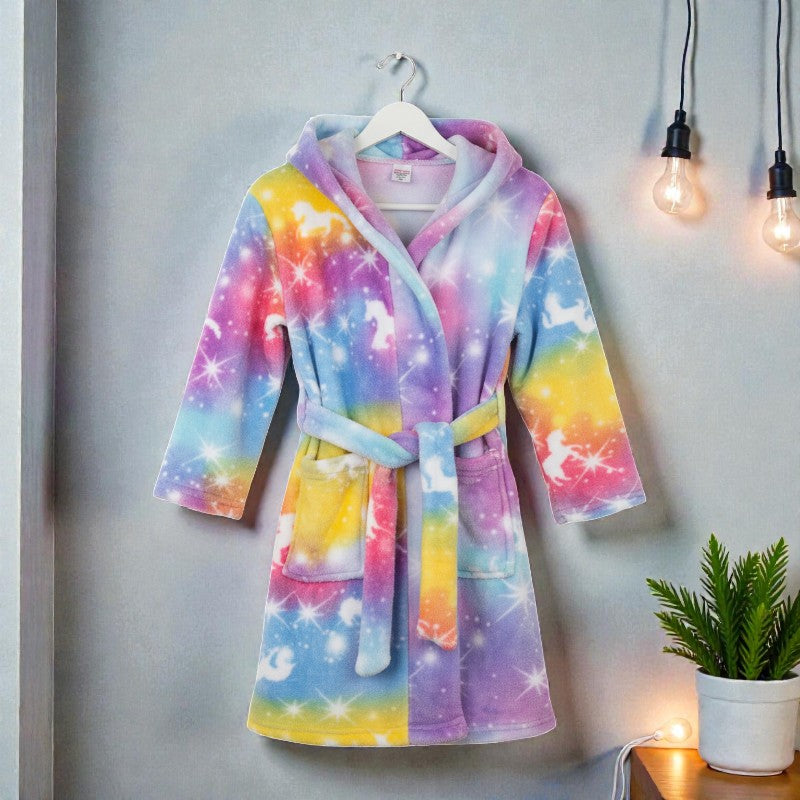 Peignoir enfant polaire à capuche arc-en-ciel