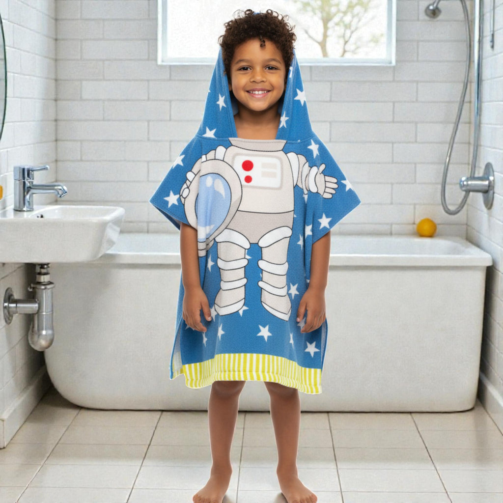 Cape de bain enfant astronaute bleue