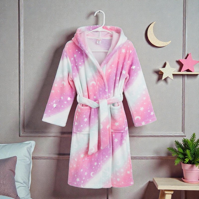 Peignoir enfant polaire rose à étoiles