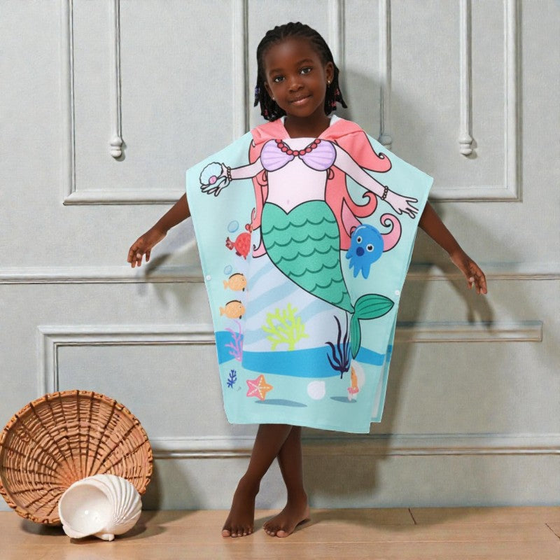 Cape de bain enfant sirène turquoise