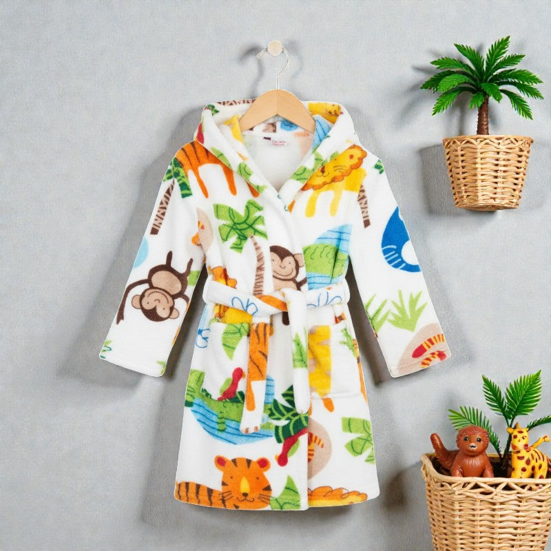 Peignoir enfant polaire jungle blanc