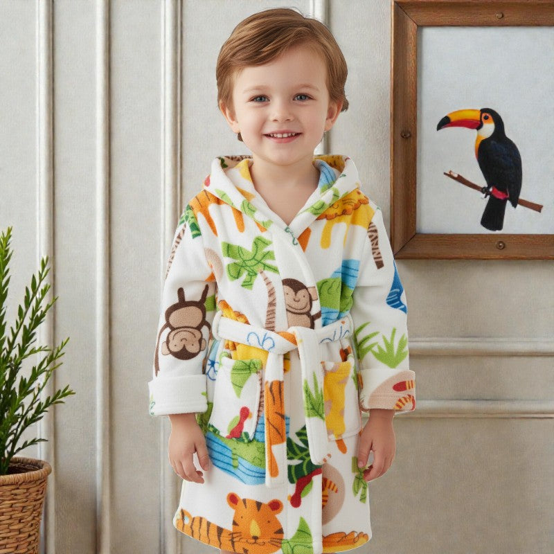 Peignoir enfant polaire jungle blanc