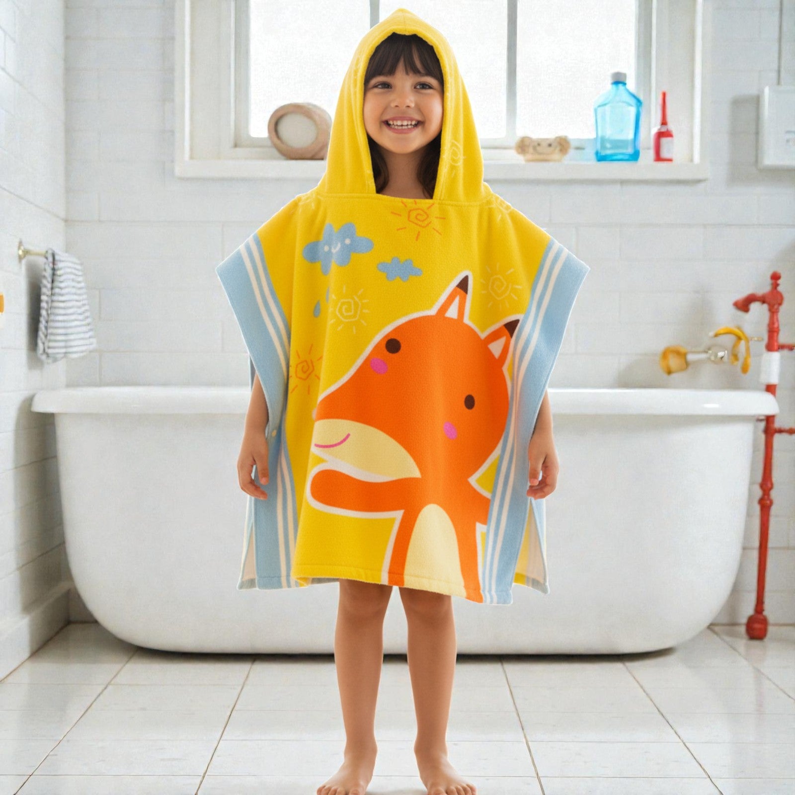 Cape de bain enfant renard jaune
