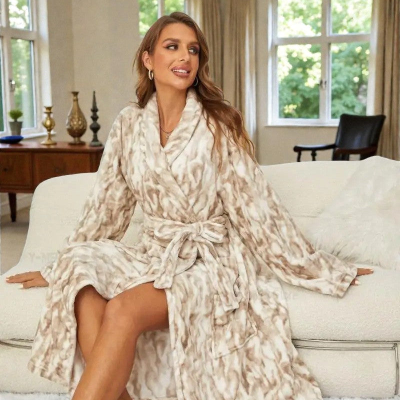 Peignoir femme polaire imprimé beige