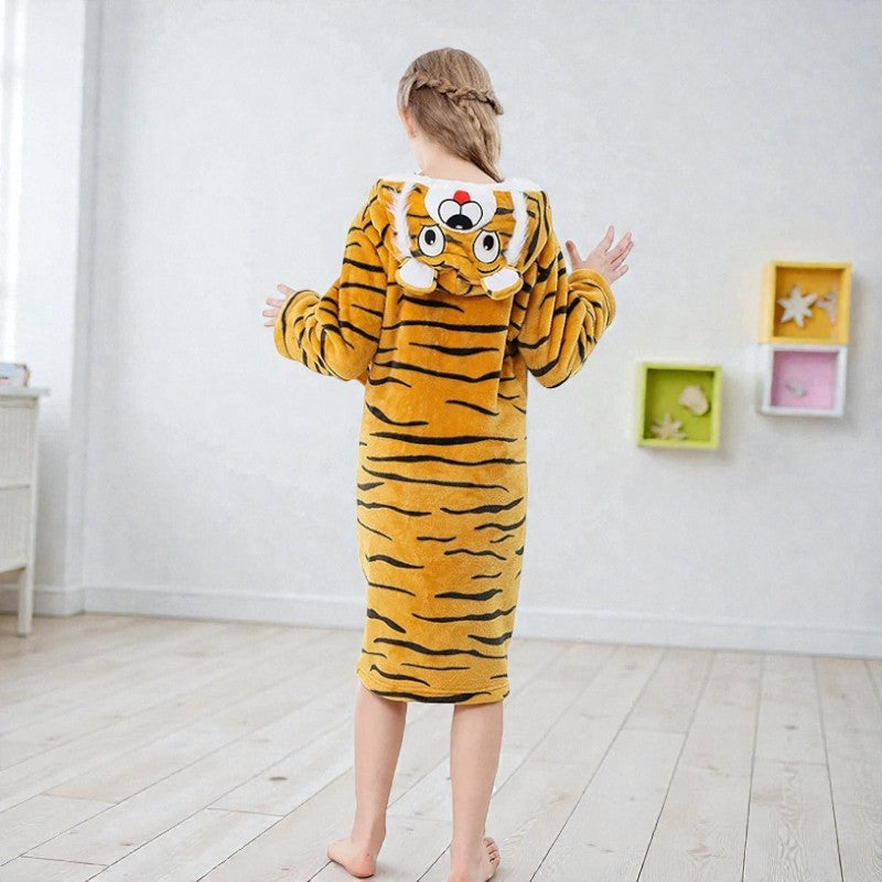 Peignoir enfant polaire à capuche tigre