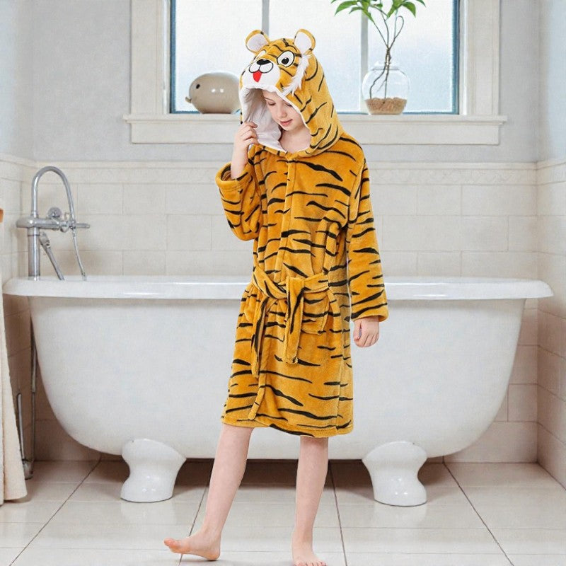 Peignoir enfant polaire à capuche tigre