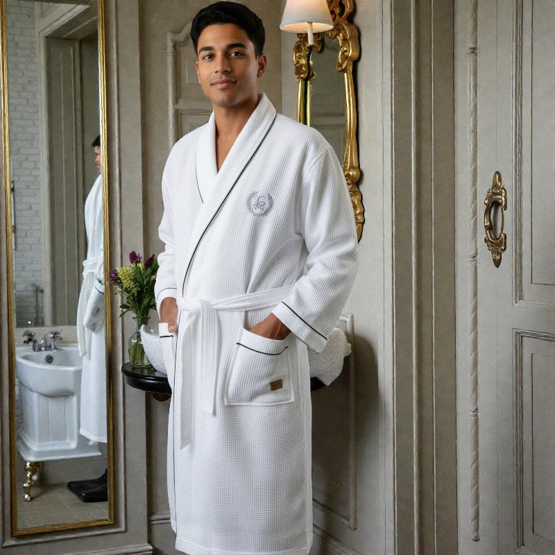 Peignoir homme nid d'abeille blanc