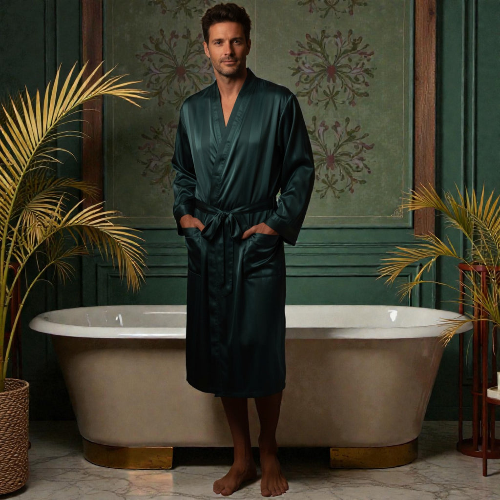 Robe de Chambre Longue en Satin Vert | Homme