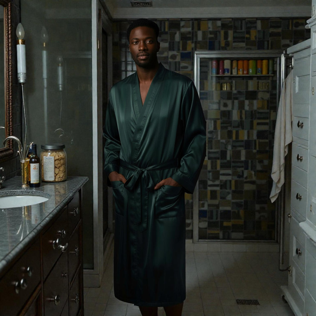 Robe de Chambre Longue en Satin Vert | Homme