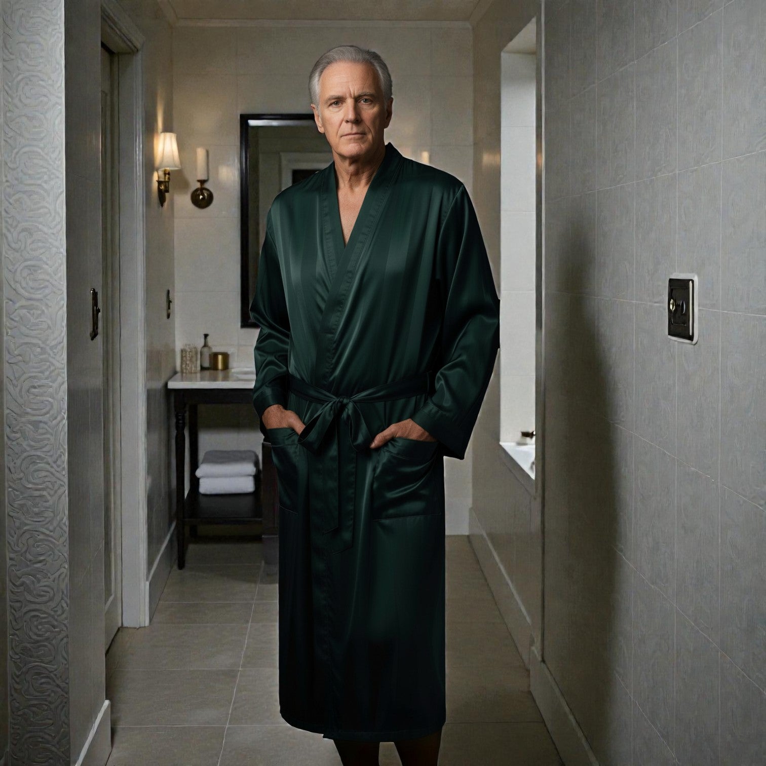 Robe de Chambre Longue en Satin Vert | Homme