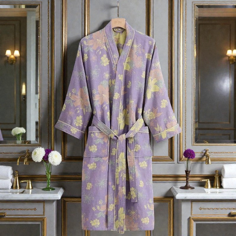 Peignoir femme coton imprimé lilas