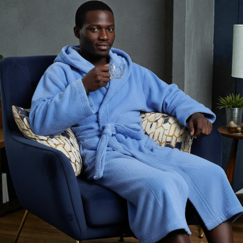 Peignoir homme éponge bleu à capuche