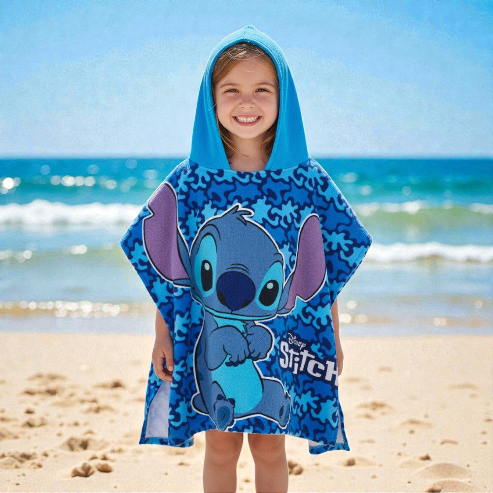 Cape de bain enfant Stitch bleu